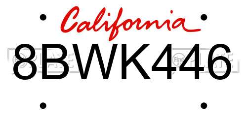 8BWK446 California License Plate