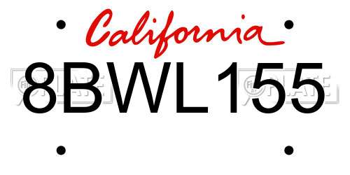 8BWL155 California License Plate