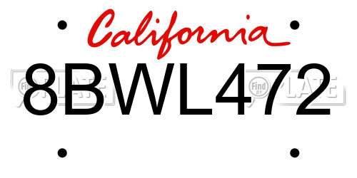 8BWL472 California License Plate