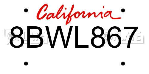 8BWL867 California License Plate