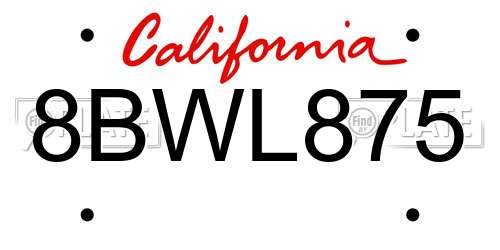 8BWL875 California License Plate