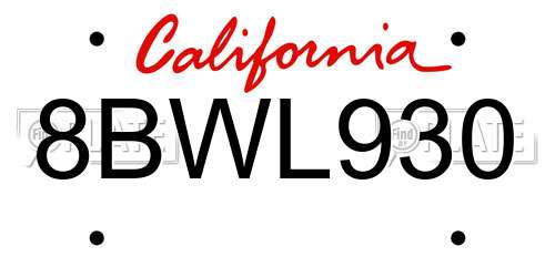 8BWL930 California License Plate