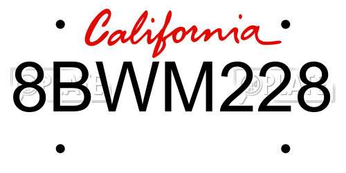 8BWM228 California License Plate