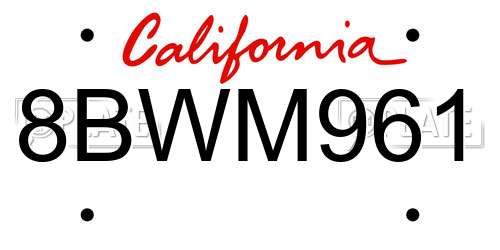 8BWM961 California License Plate