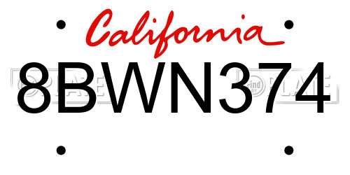 8BWN374 California License Plate