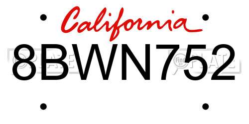 8BWN752 California License Plate