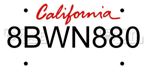8BWN880 California License Plate