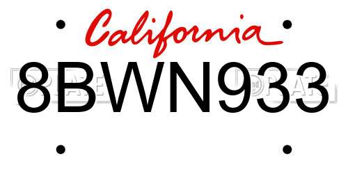 8BWN933 California License Plate