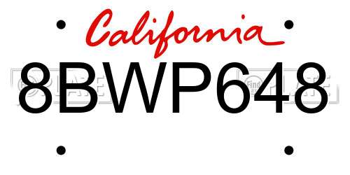8BWP648 California License Plate