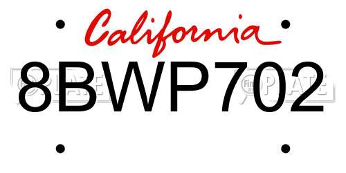 8BWP702 California License Plate