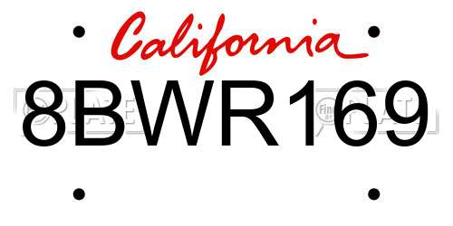 8BWR169 California License Plate