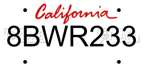 8BWR233 California License Plate