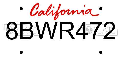 8BWR472 California License Plate