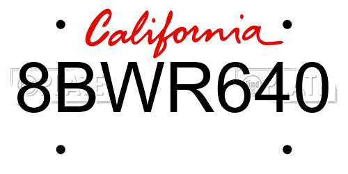 8BWR640 California License Plate