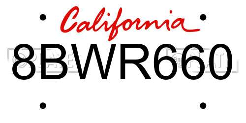 8BWR660 California License Plate