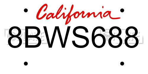 8BWS688 California License Plate