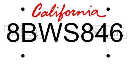 8BWS846 California License Plate