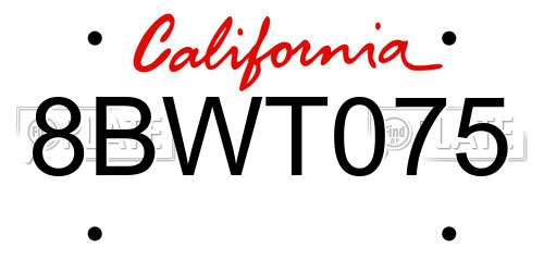 8BWT075 California License Plate