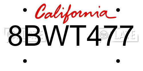 8BWT477 California License Plate