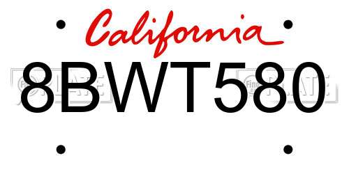 8BWT580 California License Plate