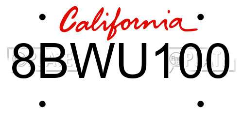 8BWU100 California License Plate