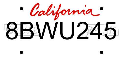 8BWU245 California License Plate