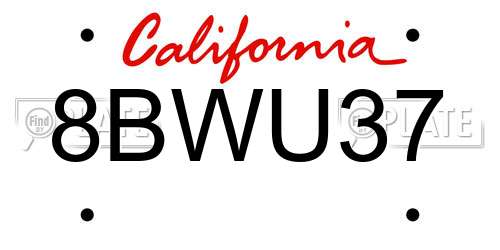 8BWU37 California License Plate