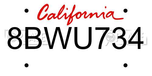 8BWU734 California License Plate