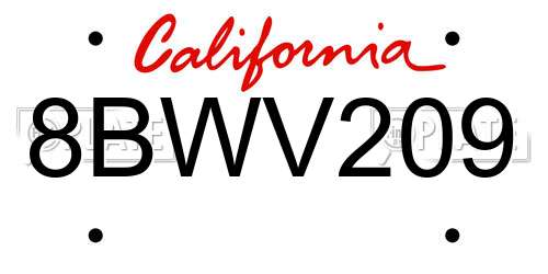 8BWV209 California License Plate