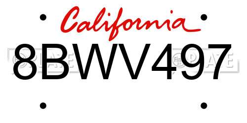 8BWV497 California License Plate