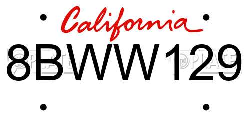 8BWW129 California License Plate