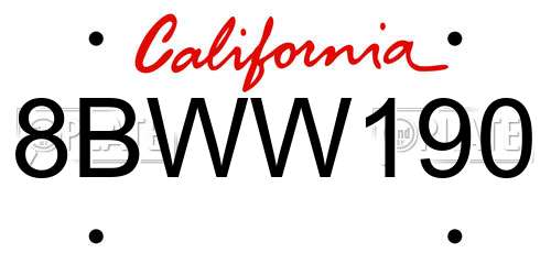 8BWW190 California License Plate
