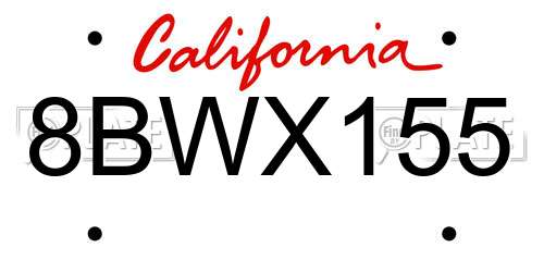 8BWX155 California License Plate