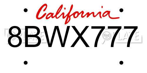 8BWX777 California License Plate
