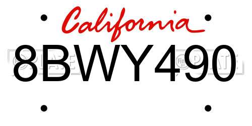 8BWY490 California License Plate