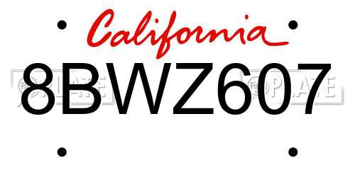8BWZ607 California License Plate