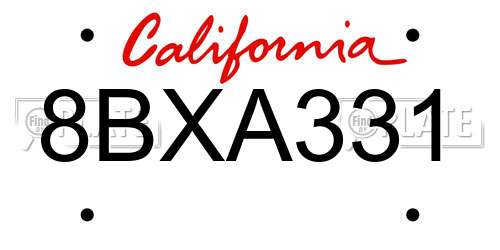 8BXA331 California License Plate