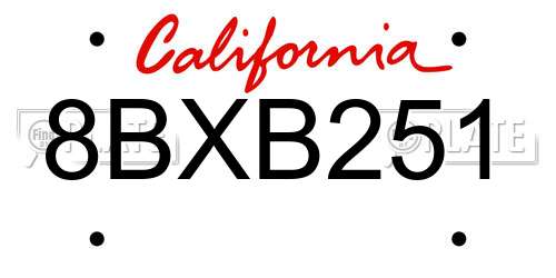 8BXB251 California License Plate