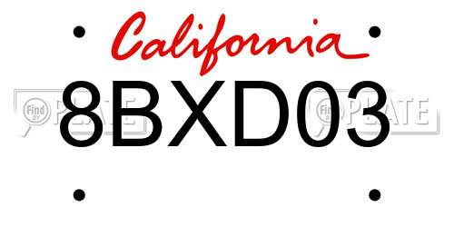8BXD03 California License Plate