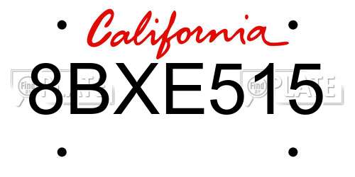 8BXE515 California License Plate