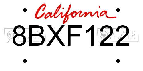 8BXF122 California License Plate