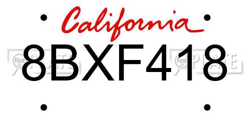 8BXF418 California License Plate