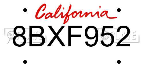 8BXF952 California License Plate