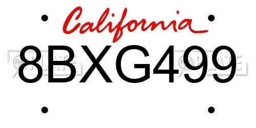 8BXG499 California License Plate