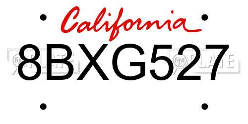 8BXG527 California License Plate