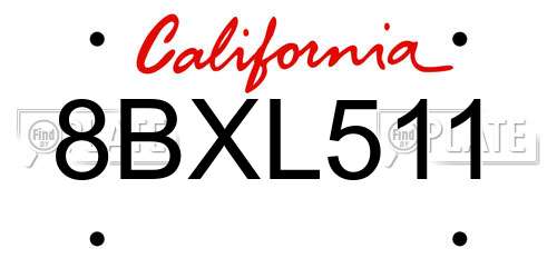 8BXL511 California License Plate