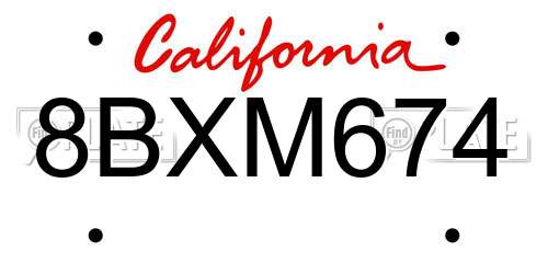 8BXM674 California License Plate