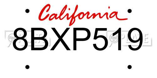 8BXP519 California License Plate