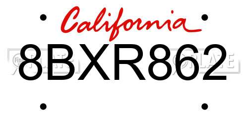 8BXR862 California License Plate
