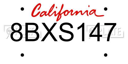 8BXS147 California License Plate